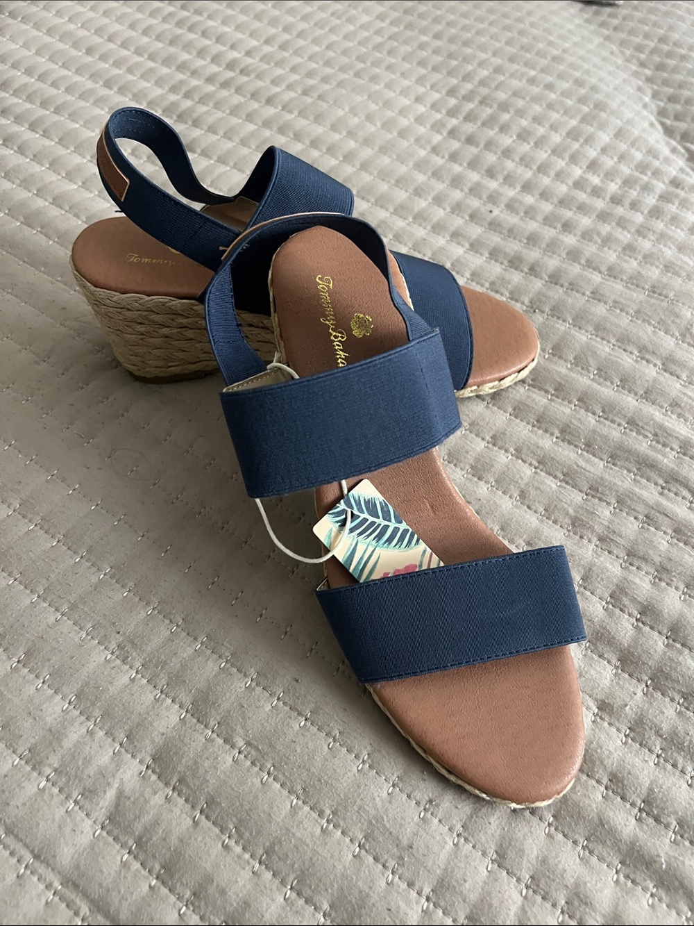 Tommy Bahama Navy Elastic Band Espadrille Wedge Sandals